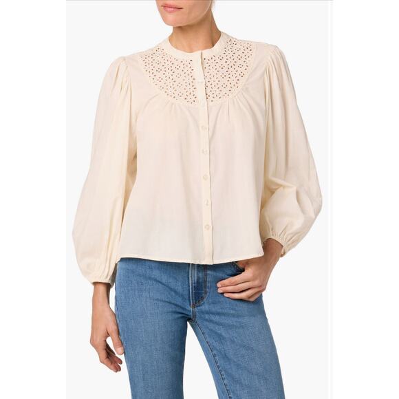 Joe's Jeans Embroidered Eyelet Long Sleeve Cotton Button Up Blouse NEW - Picture 1 of 14